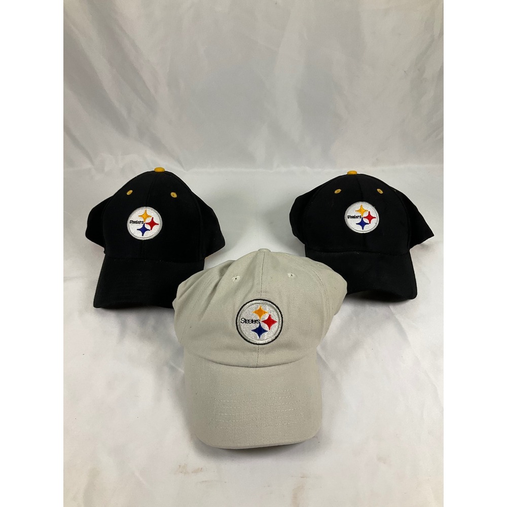 NFL Pittsburgh Steelers Hat Lot of 3 Black Tan Adjustable Baseball Caps Mens